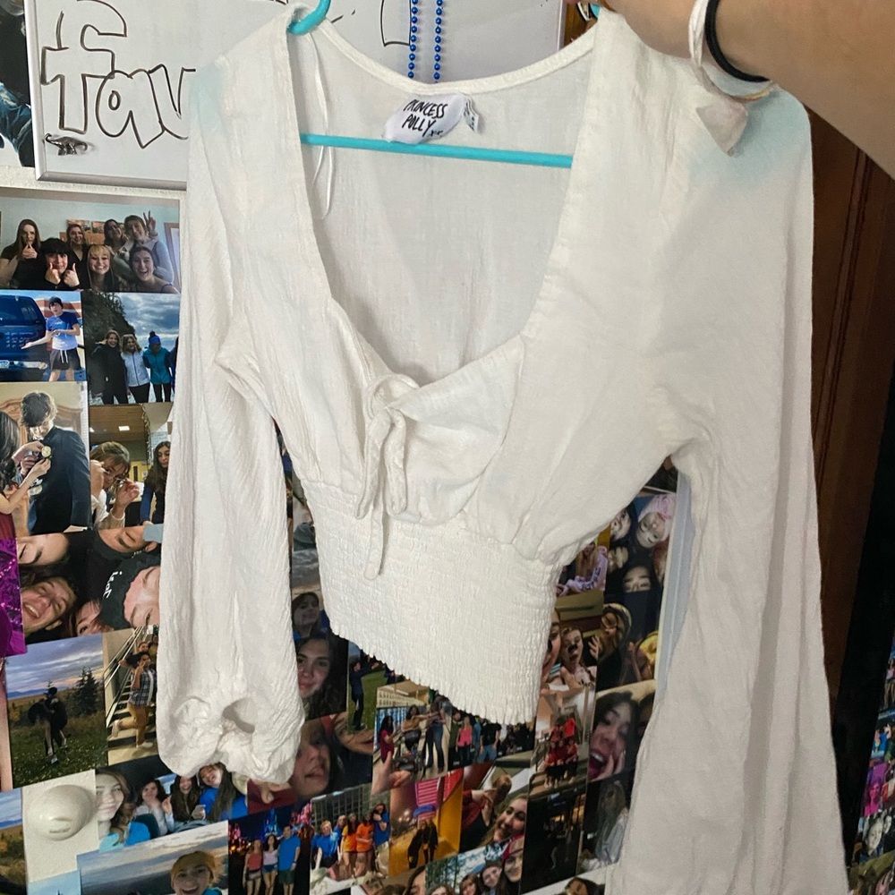 Princess Polly Cream Bubble Sleeve Top